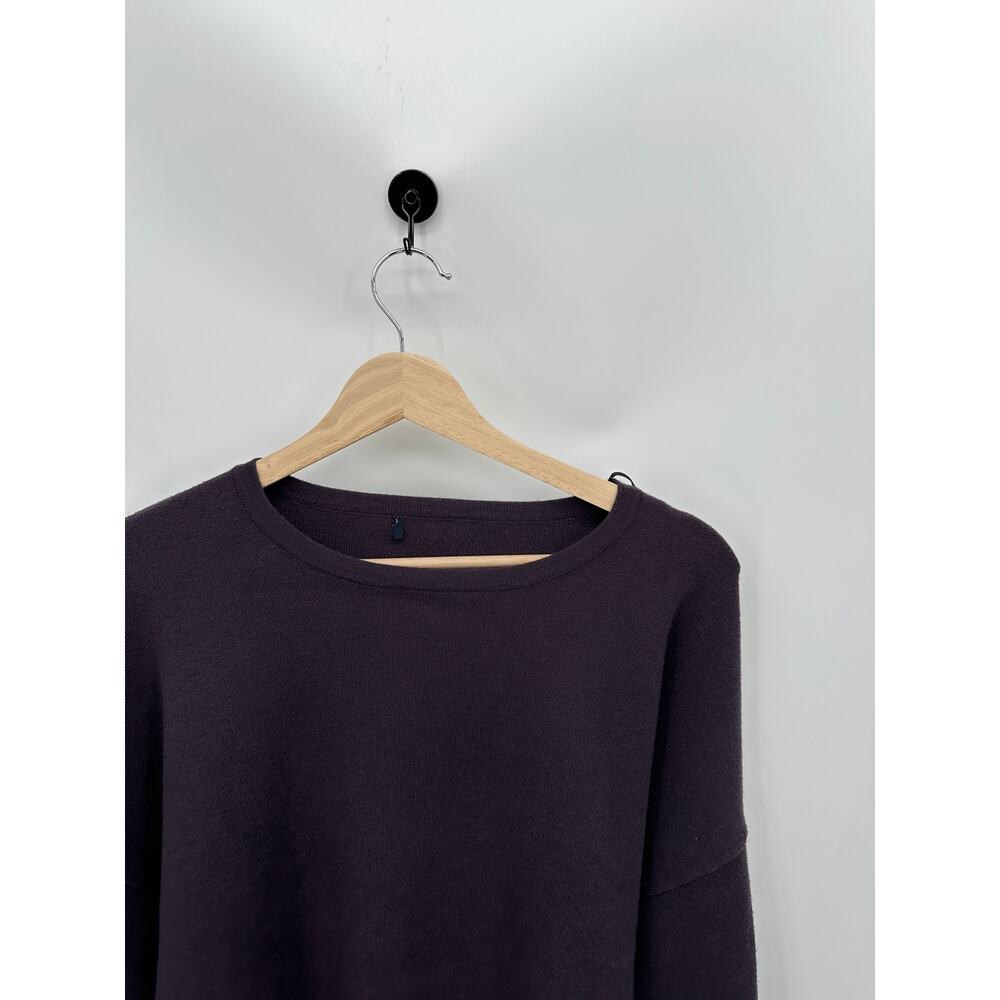 Zara Sweater Women Medium Plum Purple Tie Wrap Belted‎ Chunky Thick Crewneck - Picture 5 of 8
